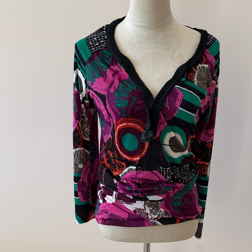 Multicolor V-Neck Women's Blouse